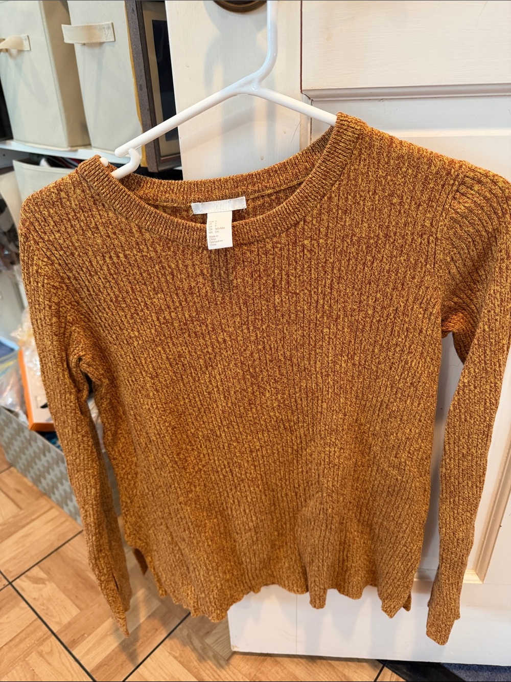H&M Marled Mustard Ribbed Crewneck Sweater